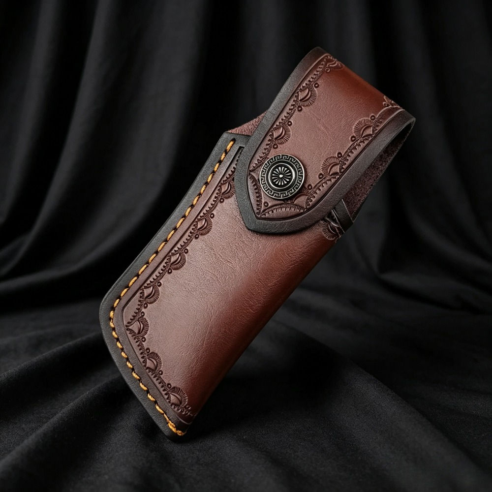 Brown Embossed Leather Knife S - đánh giá và giá Edc Carry Belt Leather